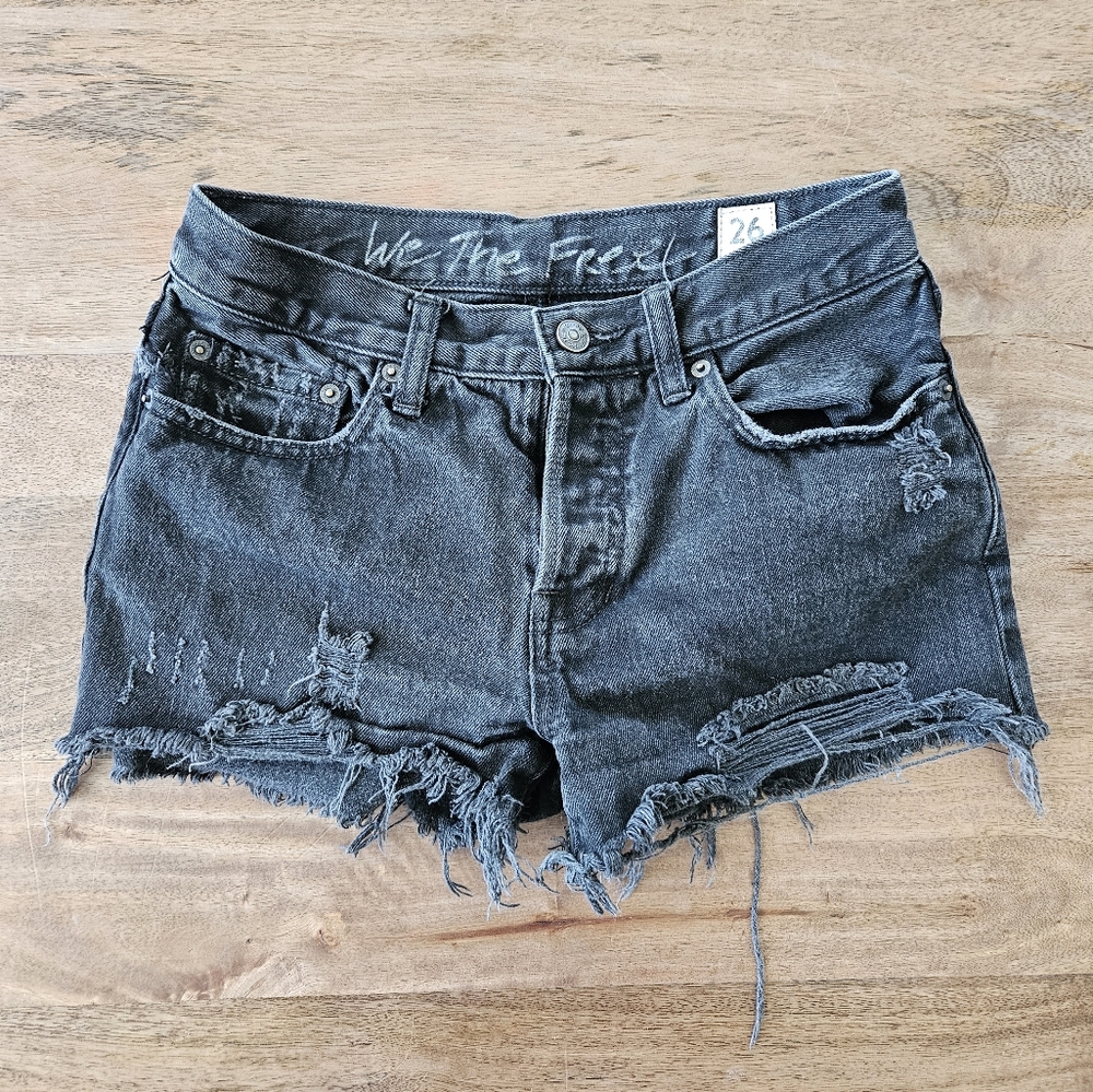 We The Free Black Distressed Denim Shorts
